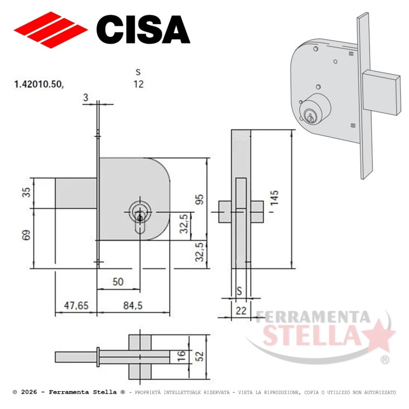 Serratura cisa porte ferro con cilindro 42010 50 | ferramentastella.it