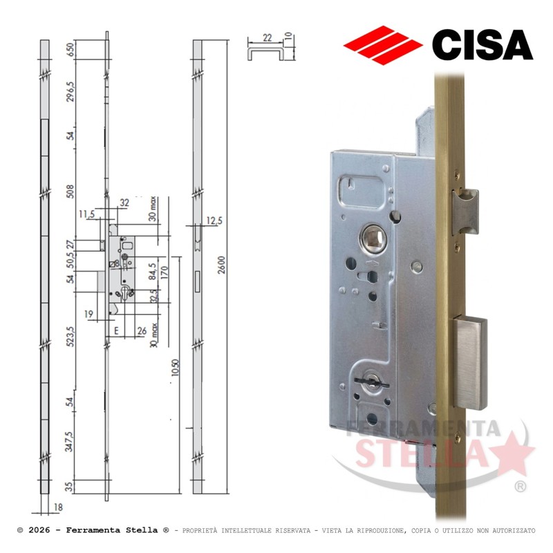 serratura doppia mappa cisa 57830 x legno ottone | ferramentastella.it