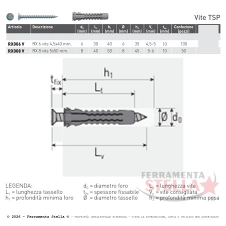 Tassello RX 8 con Vite (50 Pz) Universale | FerramentaStella.com