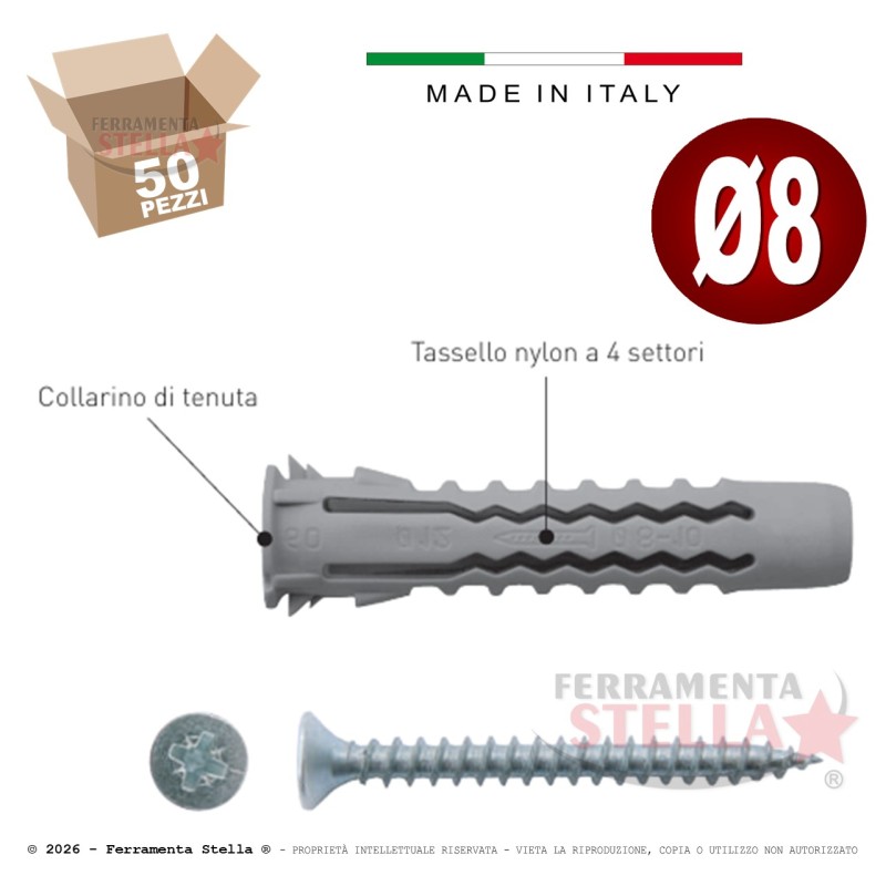 Tassello RX 8 con Vite (50 Pz) Universale | FerramentaStella.com