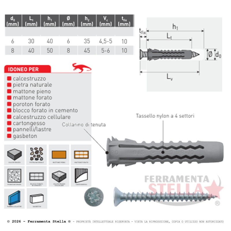 Tassello RX 6 con Vite (100 Pz) Universale | FerramentaStella.com