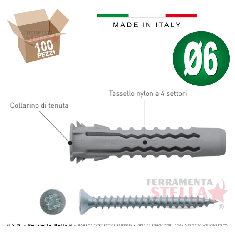 Tassello RX 6 con Vite (100 Pz) Universale | FerramentaStella.com