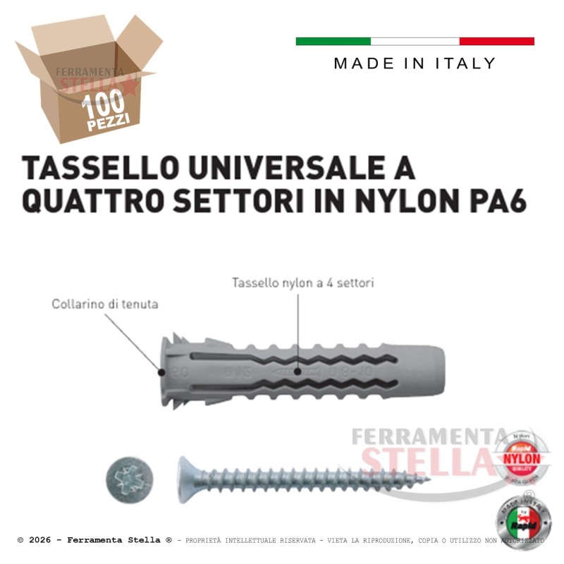 Tassello RX 6 con Vite (100 Pz) Universale | FerramentaStella.com