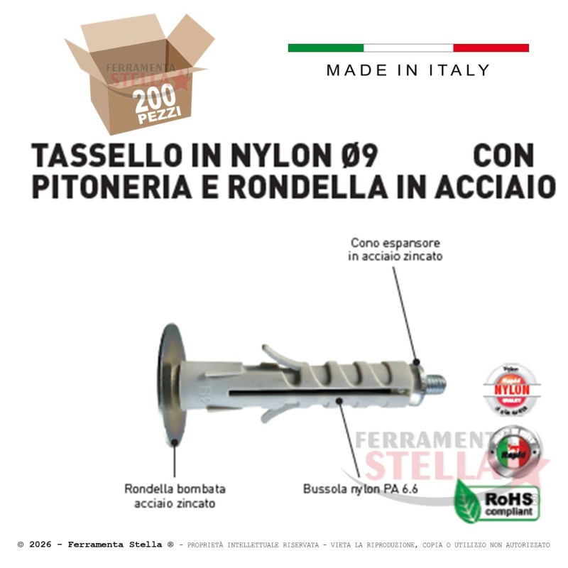 Tassello Rapid SB 9/4 Ø9 mm con vite - 200 pz | ferramentastella.it