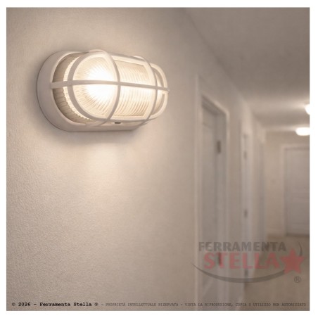 Plafoniera ovale bianca E27 IP44 230V max 60W | ferramentastella.it