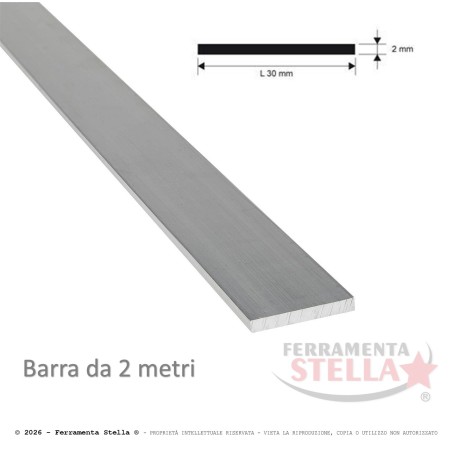 Profilo Alluminio Piatto Argento 30x2 mm H.200 | ferramentastella.it