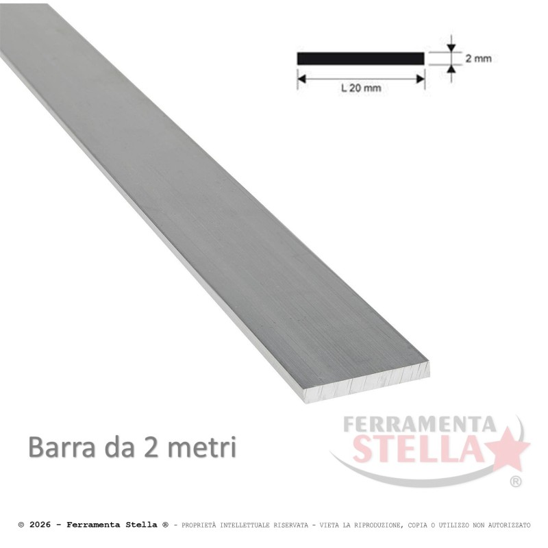 Profilo Alluminio Piatto Argento 20x2 mm H.200 | ferramentastella.it