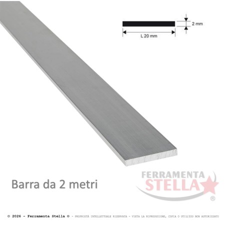 Profilo Alluminio Piatto Argento 20x2 mm H.200 | ferramentastella.it
