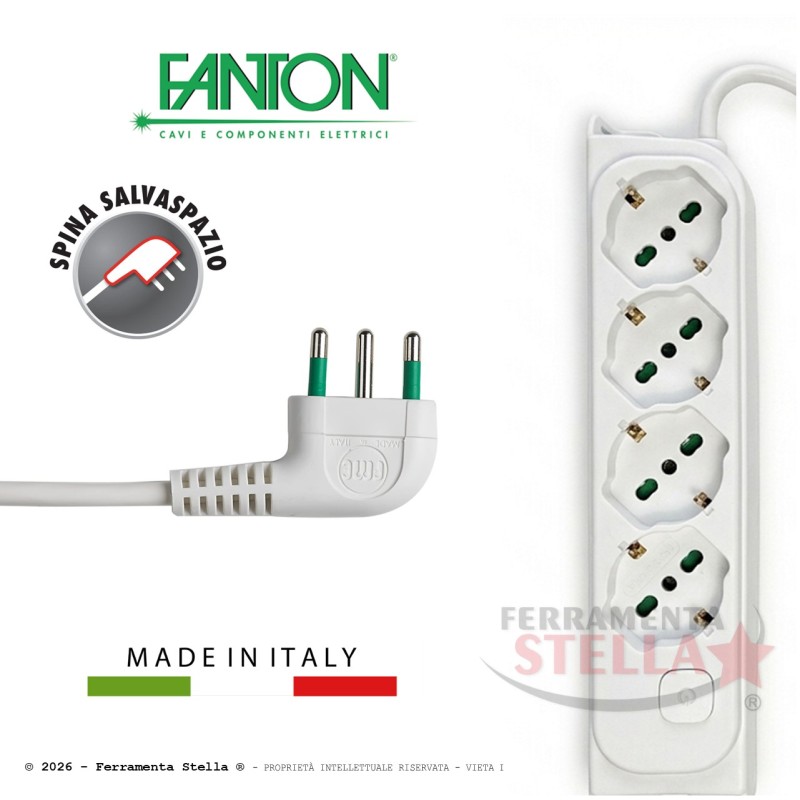 CIABATTA ELETTRICA MULTIPRESA SCHUKO 4 POSTI CON INTERRUTTORE PRESA 10/16A