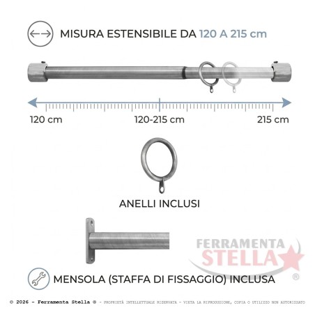 Bastone Tende  Estensibile 120-215cm Argento | ferramentastella.com
