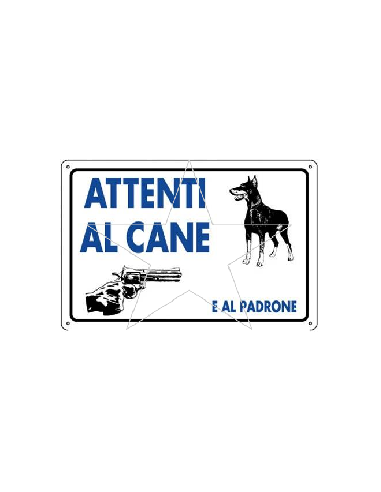 ETICHETTA CARTELLO TARGHETTA PLASTICA 30X20CM ATTENTI AL CANE PADRONE DOBERMANN