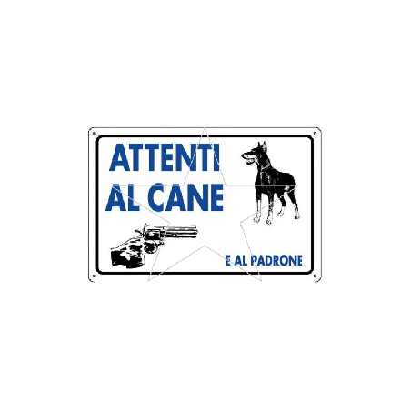ETICHETTA CARTELLO TARGHETTA PLASTICA 30X20CM ATTENTI AL CANE PADRONE DOBERMANN
