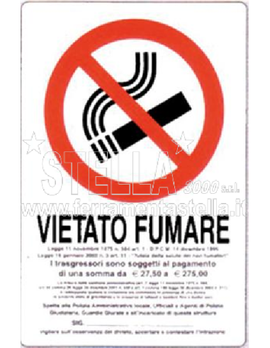 Cartello plastica 30x20cm vietato fumare con legge|ferramentastella.it