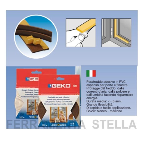 GUARNIZIONE ADESIVA PARAFREDDO MARRONE 9mm X 6MT PVC PARASPIFFERI PORTE FINESTRE