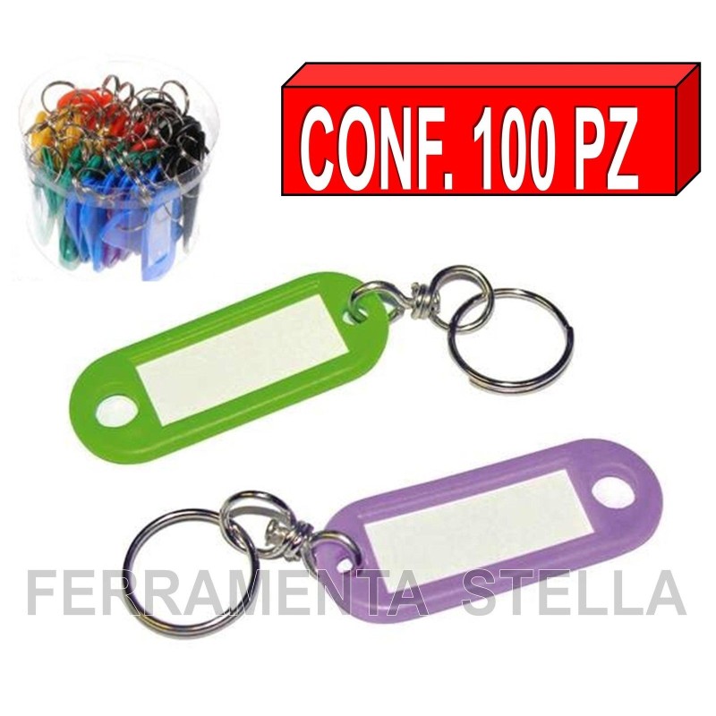 100 PZ PORTA CHIAVI TARGHETTE SEGNA NOME COLORATI con ANELLO VARI COLORI MISTI