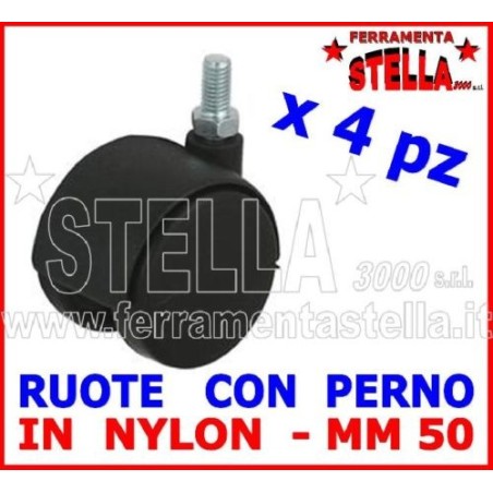 Set 4 ruote nylon con perno