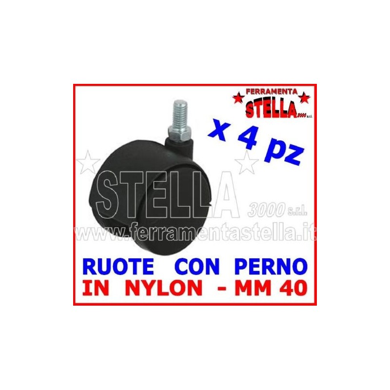 Set 4 ruote nylon con perno