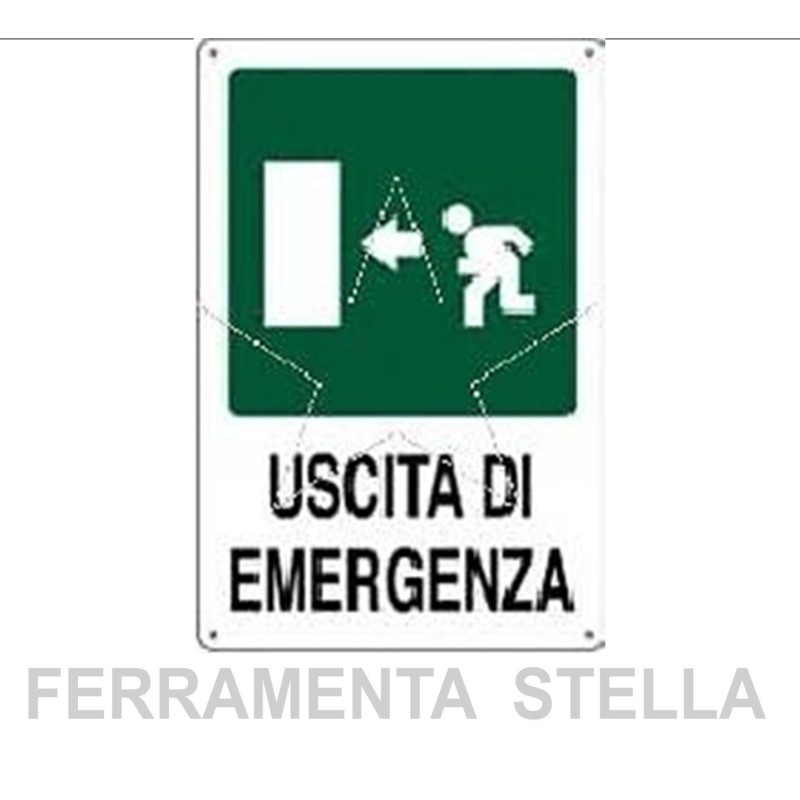 CARTELLO TARGHETTA ETICHETTA PLASTICA 30 X 20 CM USCITA DI EMERGENZA SINISTRA