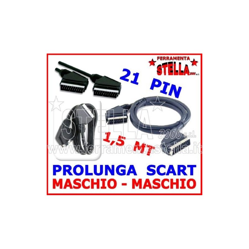 CAVO PRESA SCART 1,5 METRI PROLUNGA TV TELEVISIONE DECODER DVB-T LETTORE DVD VHS
