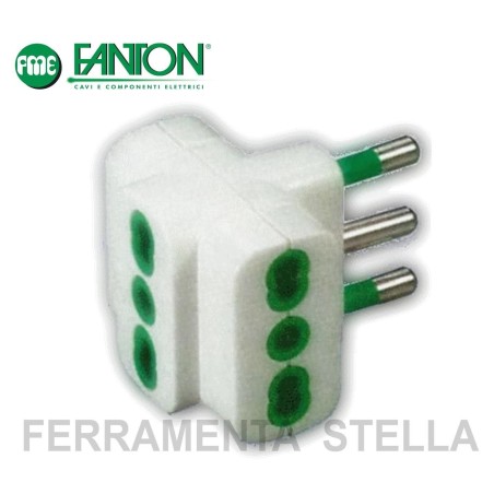 ADATTATORE TRIPLO PIATTO RIDUTTORE SPINA 16/A PRESA 10/16A 250V SALVASPAZIO