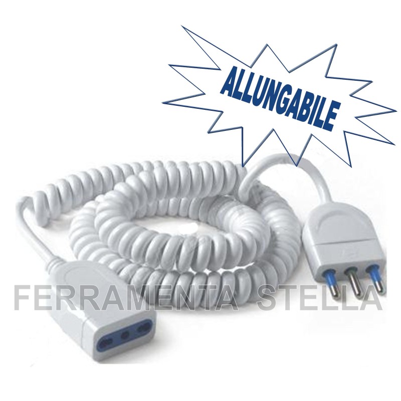 PROLUNGA ELETTRICA 3 METRI CAVO A SPIRALE BIANCA SPINA 16/A PRESA 10/16A