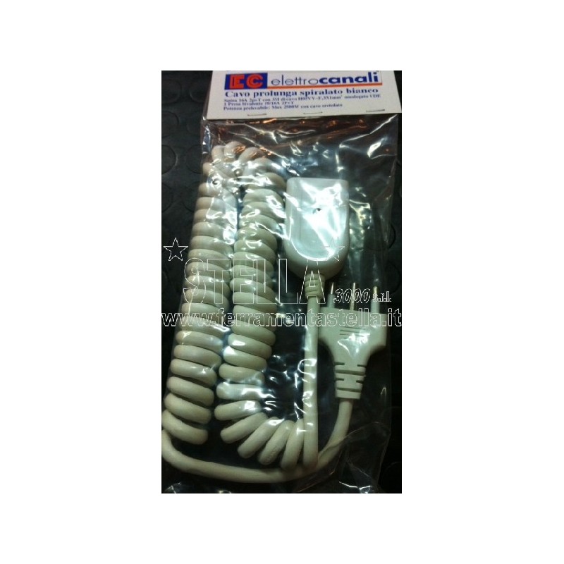 PROLUNGA ELETTRICA 3 METRI CAVO A SPIRALE BIANCA SPINA 16/A PRESA 10/16A