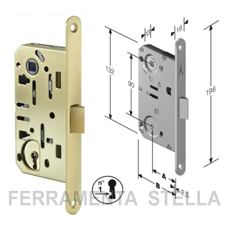 SERRATURA PATENT PER PORTE INTERNE - BUSSOLE TIPO CENTRO AGB DIST. 90