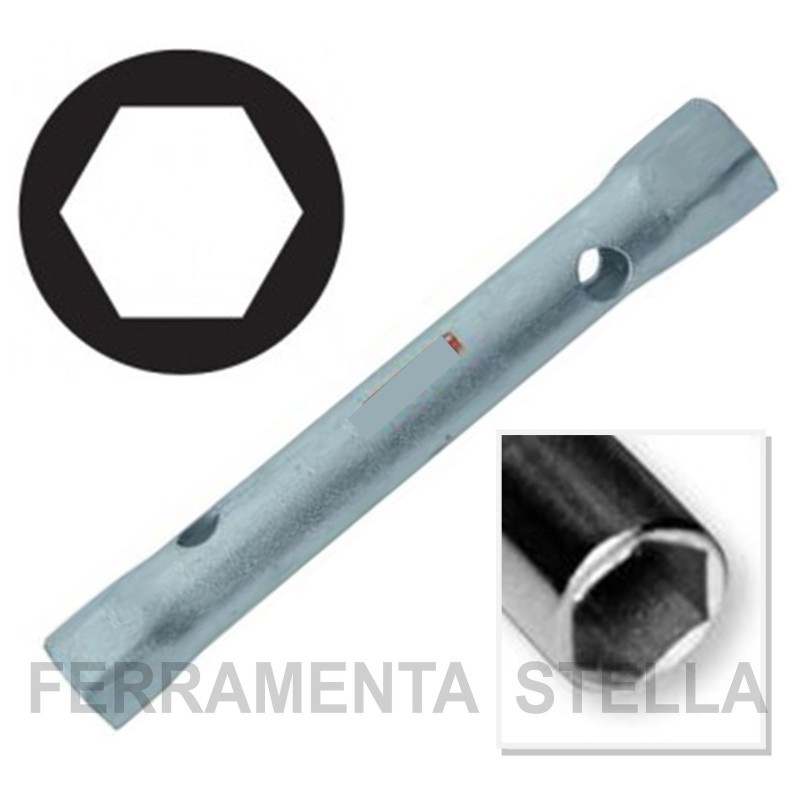 CHIAVE TUBOLARE ESAGONALE A TUBO DOPPIA ACCIAIO AL CARBONIO CROMATA 10 13 17 MM