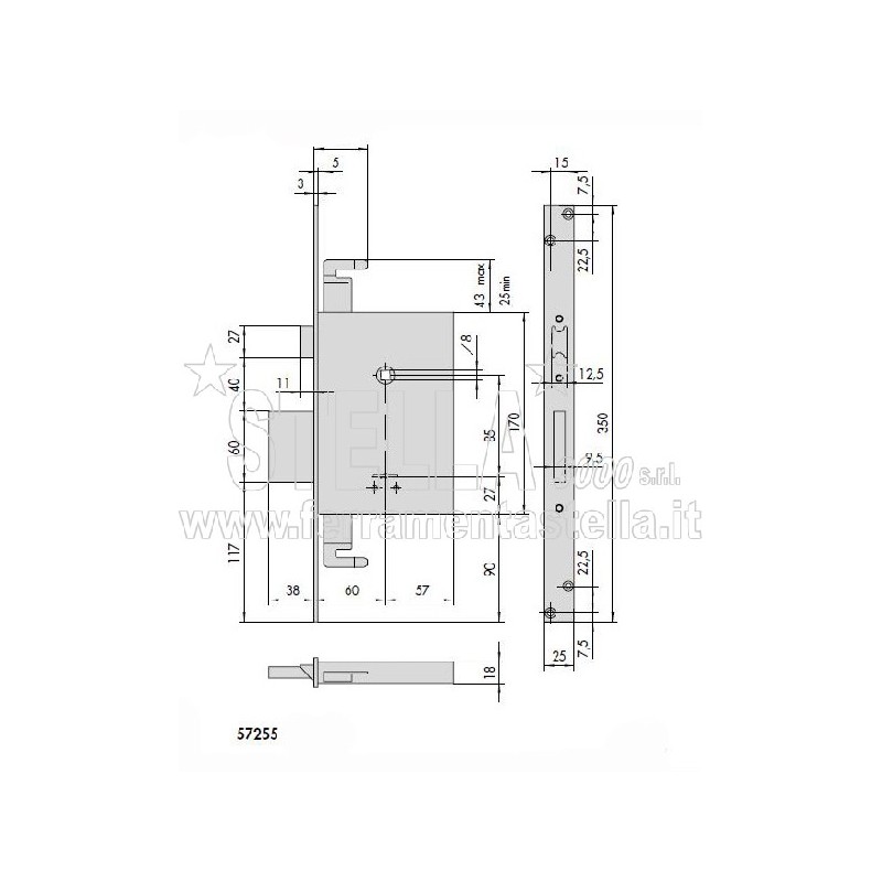 SERRATURA A INFILARE CISA DOPPIA MAPPA 57255 60 PORTA PORTONE LEGNO