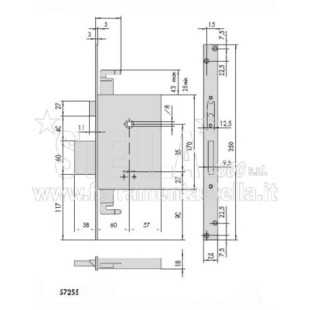 SERRATURA A INFILARE CISA DOPPIA MAPPA 57255 60 PORTA PORTONE LEGNO
