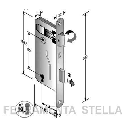 SERRATURA PATENT PORTA PORTE INTERNA IN LEGNO BONAITI ENTRATA 40 INTERASSE 90 PATENT GRANDE