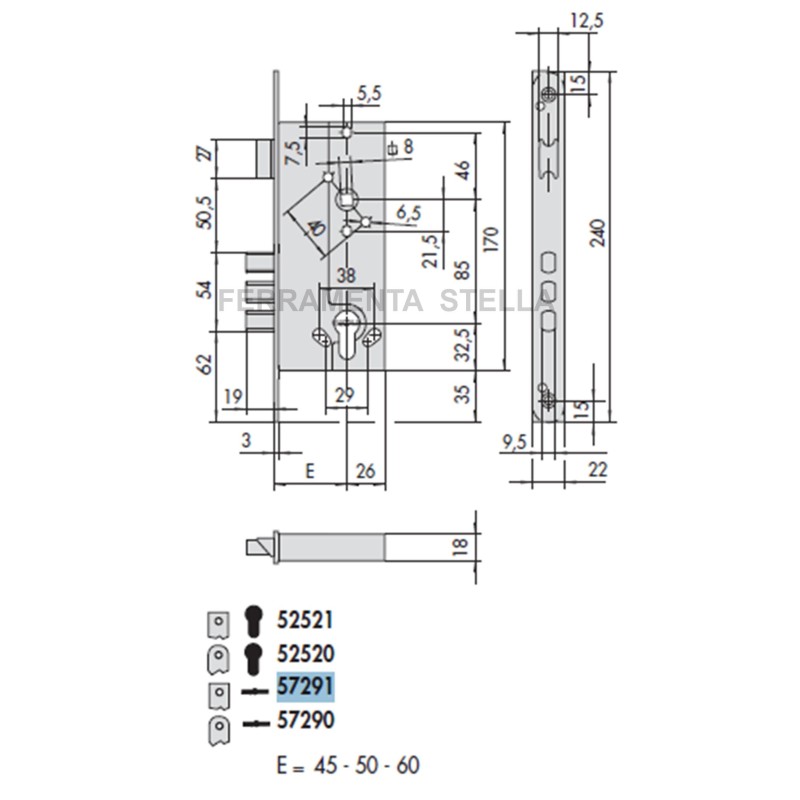 SERRATURA A DOPPIA MAPPA CISA 57291 SICUREZZA x LEGNO BLINDATA