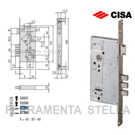 SERRATURA A DOPPIA MAPPA CISA 57291 SICUREZZA x LEGNO BLINDATA