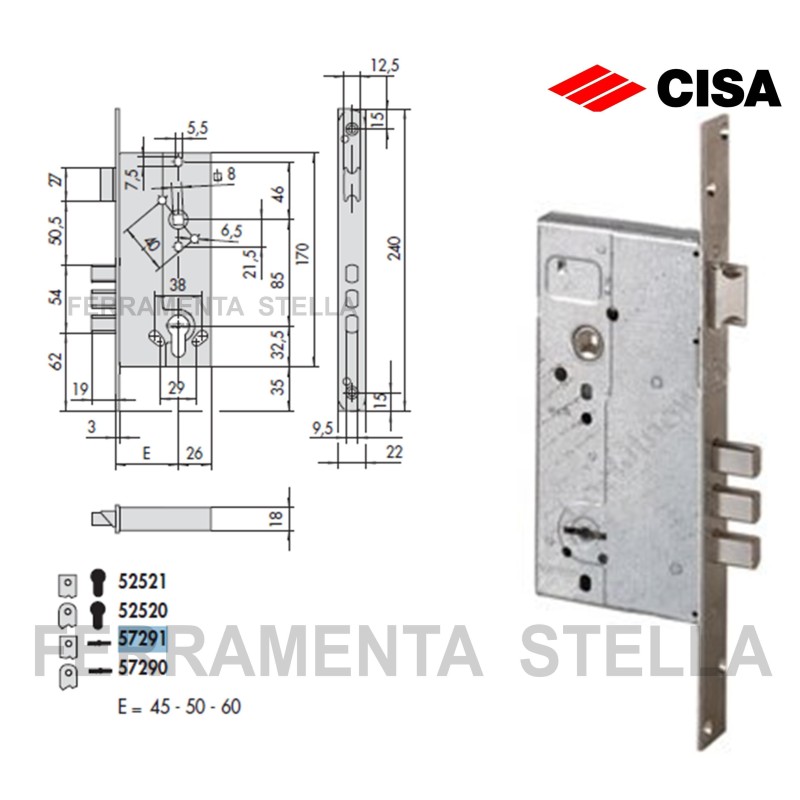 SERRATURA A DOPPIA MAPPA CISA 57291 SICUREZZA x LEGNO BLINDATA
