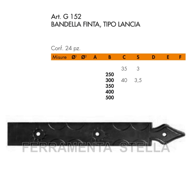 BANDELLA FINTA TIPO LANCIA IN FERRO BATTUTO