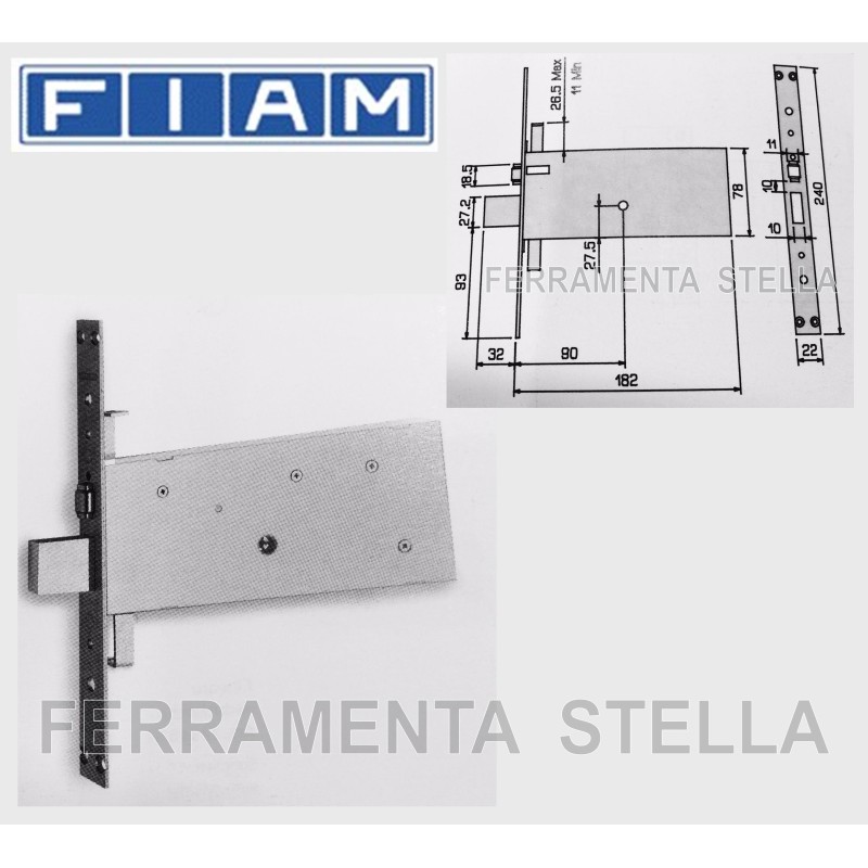 SERRATURA A INFILARE CHIAVE A SPILLO ART. 713 FIAM PER SERRAMENTI IN ALLUMINIO PER FASCIE