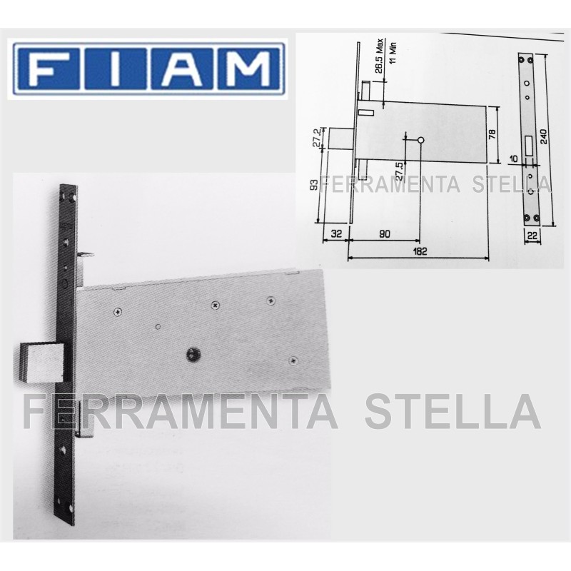 SERRATURA A INFILARE CHIAVE A SPILLO ART. 933 FIAM PER SERRAMENTI IN ALLUMINIO PER FASCIE