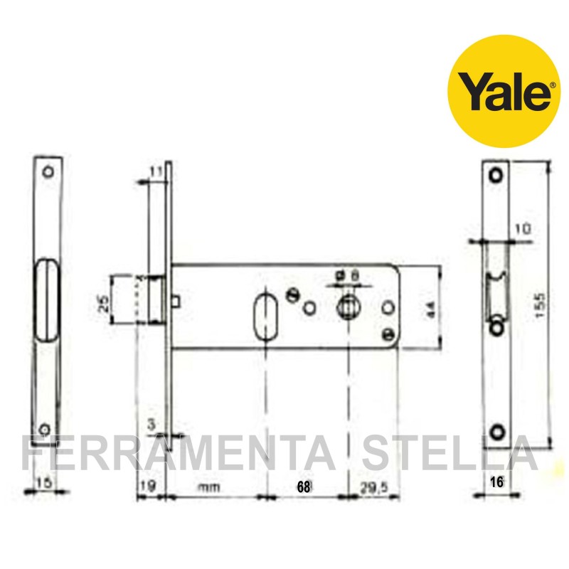 SERRATURA YALE A INFILARE PER PROFILI DI ALLUMINIO PER FASCIA SENZA CILINDRO