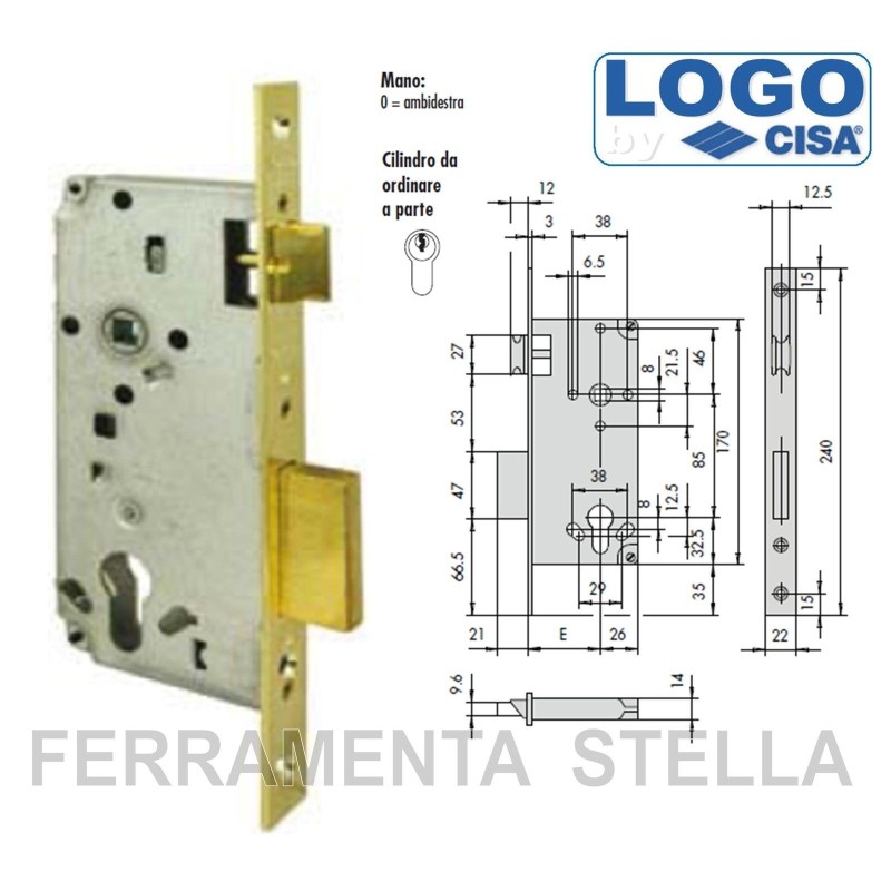 SERRATURA INFILARE INCASTRO CISA LOGO 5C611 x LEGNO PORTONCINO INGRESSO PORTA