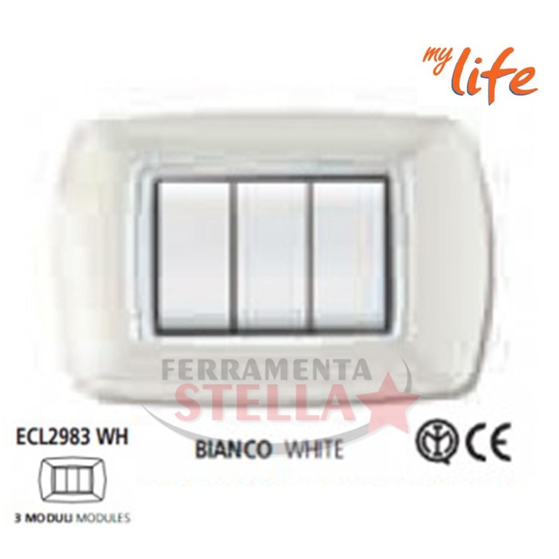 PLACCA LIFE 3 POSTI X BTICINO LIVING BIANCA INTERRUTTORI PRESE