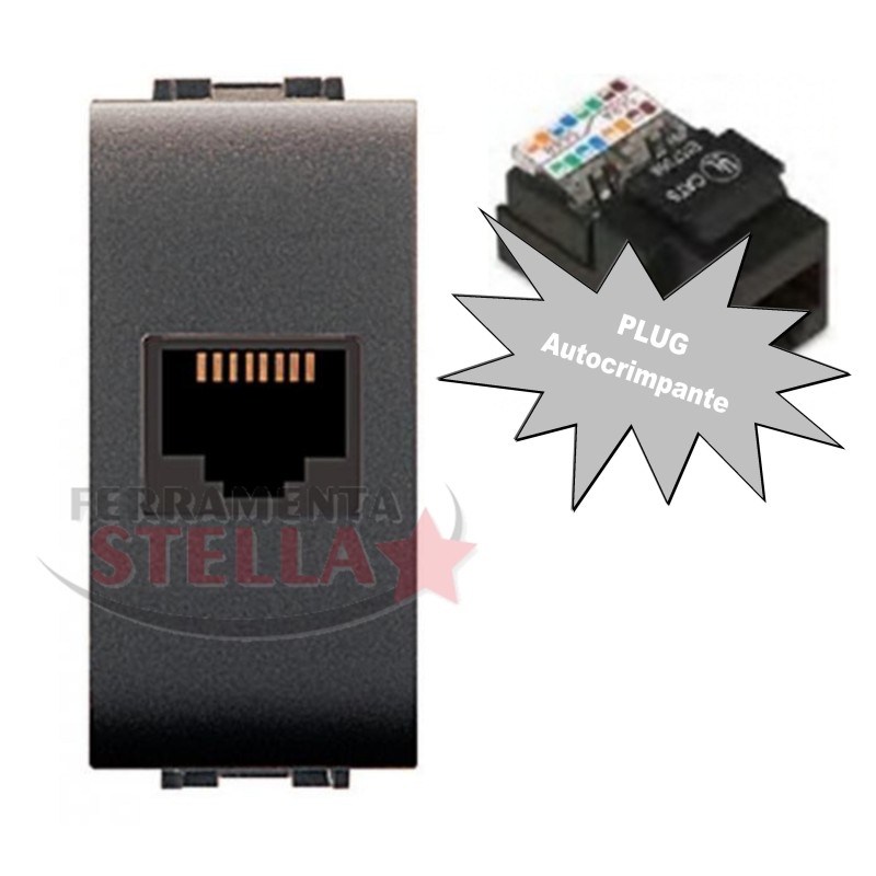 PRESA LIFE TELEFONICA PLUG AUTOCRIMPANTE A FRUTTO X BTICINO LIVING 4082 GRIGIO SCURO