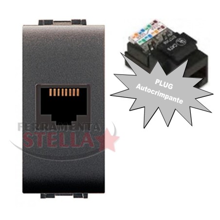 PRESA LIFE TELEFONICA PLUG AUTOCRIMPANTE A FRUTTO X BTICINO LIVING 4082 GRIGIO SCURO