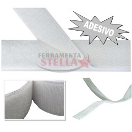 VELCRO STRAPPO MASCHIO FEMMINA ADESIVO 20 MM X 1 MT FISSAGGIO CHIUSURA BIANCO