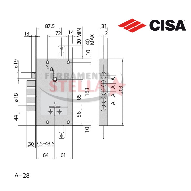 SERRATURA A DOPPIA MAPPA CISA 57515 SICUREZZA x LEGNO BLINDATA