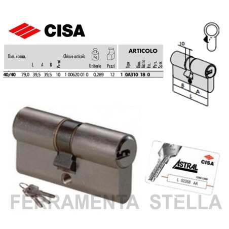 CILINDRO CISA ART. 0A310 ASTRAL PROFILO EUROPEO 109MM CON SCHEDA PORTA SERRATURA
