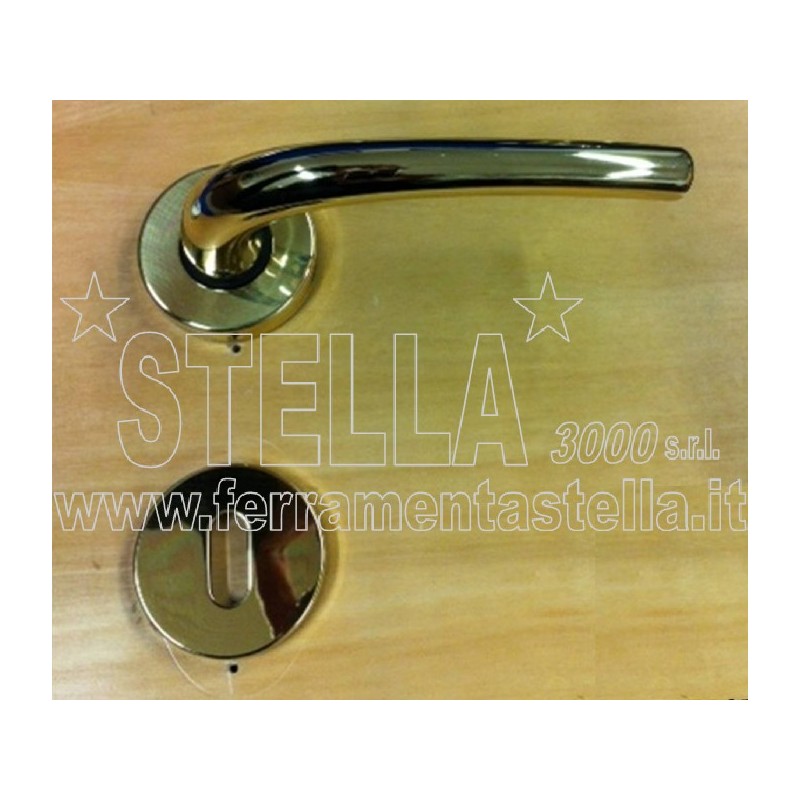 COPPIA MANIGLIE MANIGLIA CON ROSETTA ORO LUCIDO PORTA PORTE D'INTERNO INTERNE