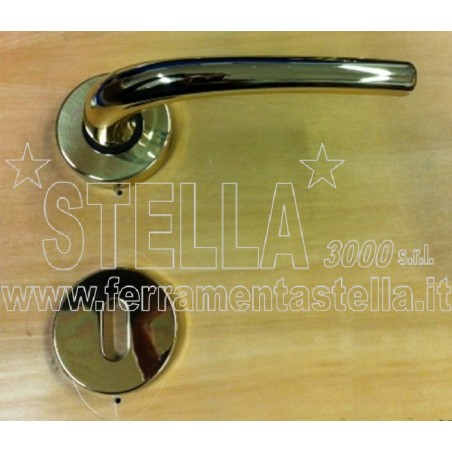COPPIA MANIGLIE MANIGLIA CON ROSETTA ORO LUCIDO PORTA PORTE D'INTERNO INTERNE