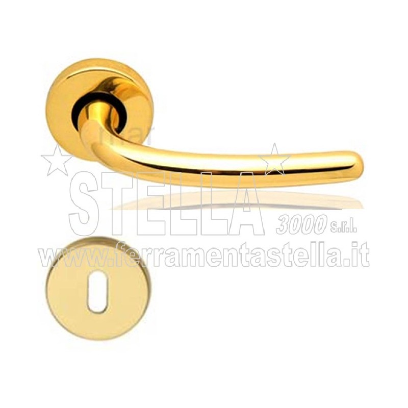 COPPIA MANIGLIE MANIGLIA CON ROSETTA ORO LUCIDO PORTA PORTE D'INTERNO INTERNE