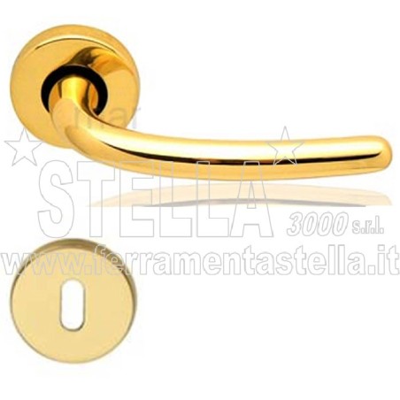 COPPIA MANIGLIE MANIGLIA CON ROSETTA ORO LUCIDO PORTA PORTE D'INTERNO INTERNE