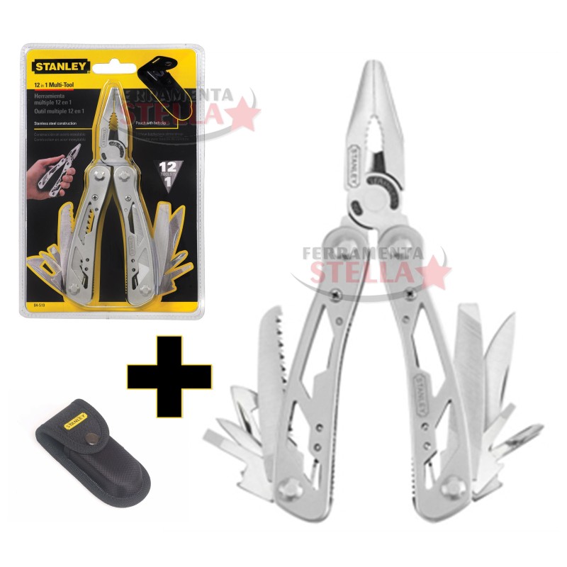 PINZA MULTIUSO + FUNZIONI STANLEY INOX CON FODERO 12 funzioni